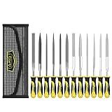 TARIST 12PCS Needle File Set with Tool Bag, Small File Set Includes 6pcs Jewlers Files & 6 Steel Files for Metal, Jewlers, Wood, Leather and Plastic