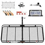 Mockins 60"x24"x6" XL Heavy Duty Trailer Hitch Cargo Carrier | 500 Lbs. Cap Luggage Rack for SUV Car Truck | Steel Hitch Rack Cargo Carrier Set w/License Plate Bracket, Straps, Stabilizer, Lock & Net
