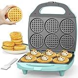 Baker's Friend Multi Mini Waffle Maker Machine, 6 x 3'' Small Waffle Iron, Perfect for Families and Individuals Use, Excellent Choice for Breakfast Brunch Parties & Events, Aqua