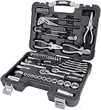 Amazon Basics 65-Piece General Household Home Repair and Mechanic's Hand Tool Kit Set, Black