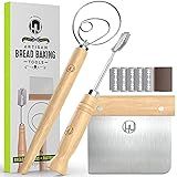 LHU Bread Making Tools and Supplies - Set of 3 - Danish Dough Whisk, Bread Lame, Bench Scraper - Dough Hook with Bread Scraper, Lame Bread Tool, Blades - Great for Baking Sourdough, Pizza, Pastry