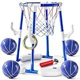 2-in-1 Pool Basketball Hoop & Ring Games with 4 Balls 12 Rings and Pump, Summer Water Outdoor Party Swimming Pool Toys Games for Kids Ages 4-8 8-12 Adult, Family Party Easter Birthday Games Toys