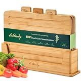 Coktaseleg Bamboo Cutting Boards for Kitchen Set of 3, Large 14’’ x 10’’ with Holder, Wooden Cutting Board with Juice Groove & Labels for Meat Vegetables Bread