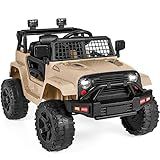 Best Choice Products 12V Kids Ride On Truck Car w/Parent Remote Control, Spring Suspension, LED Lights, AUX Port - Sand