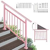 Adjustable Handrails for Outdoor Steps – Pink Metal Stair Railing with Flexible Angle Design, Porch Railing Fits 1 to 4 Steps or Horizontal Use, Unique Wrought Iron Hand Rails with Installation Kit