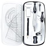 SAYEEC Geometry Set, 10 Pcs Math Protractor Compasses Kit with Ruler, Triangles, Eraser, Sharpener, Lead Refills, Pencil, Storage Box, Drafting Drawing Tools for Architects Engineers Artists Students