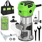 GALAX PRO 6.5 Amp Compact Wood Router with Fixed Base,1.25 HP Variable-Speed Trim Router 12000-30000RPM, Router Bits, Edge Guide, Roller Guide & Dust Hood