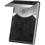 DMFLY Business Card Holder for Women or Men, Business Card Case with PU Leather and Stainless Steel, Slim Metal Case with Magnetic Closure for Business Meeting Use