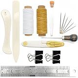 Bookbinding Tools, 16 Pieces Starter Tools Set Bone Folder Paper Creaser, Large-Eye Needles, Awl, Waxed Thread for DIY Bookbinding Crafts and Sewing Supplies