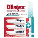 Blistex Medicated Lip Ointment 3 Count, 0.21 Oz. Relieves Cold Sores & Helps Heal Dry Chapped Lips, Lip Sores & Blisters Pain Relief Healing Balm, Stocking Stuffer for Holiday