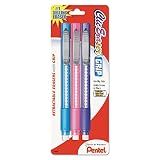 Pentel ZE21TBP3M Clic Eraser Pencil-Style Grip Eraser Assorted 3/Pack, Polyvinyl Chloride (PVC)
