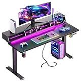 OffiGo Gaming Standing Desk with LED Light, 55 Inch Electric Height Adjustable Table with Power Outlet & Monitor Stand, Sit Stand Computer Workstation for Home, Bedroom, Black