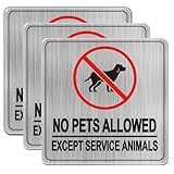 No Pets Allowed Sign for Business – 3 Pack 6x6" Brushed Silver Vinyl Decal for Business Doors, Offices & Restaurants – No Dogs Indoor Sticker with Strong Adhesive, Waterproof Soslina
