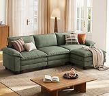 LINSY HOME 123'' Modular Sectional Sofa Green Couch Corduroy Cloud Couches for Living Room, L Shaped Couch with Movable Ottoman, Modern Cloud Sectional Sofas for Bedroom and Apartment, Green