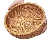 9.2" Medium Round Rattan Wicker Bread Basket, Natural Fruit Basket for Kitchen Counter, Hand Woven Food Baskets, Artisanal Bread Baskets for Serving, Fruit, Vegetable, Snack, key, Etc.