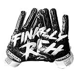 Battle Sports Finally Rich 2.0 Wide Receiver Football Gloves, Ultra Stick Adult & Youth Gloves - Youth Medium, Black/White