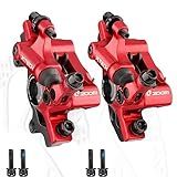 Zoom Hydraulic Disc Brake Calipers: HB-100 MTB Bike Brake Caliper Front + Rear Set for Mountain, Road Bicycle and E-Bike (Red)