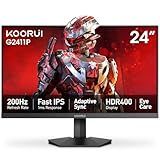 KOORUI 24" Gaming Monitor, 200Hz 1ms Fast IPS, FHD HDR400 Display, 90% DCI-P3 Color Gamut, Adaptive Sync, Ultra Slim Frame, VESA Mountable, HDMI 2.0, DP 1.4, G2411P