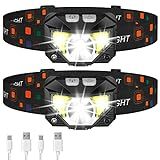 LHKNL Headlamp Flashlight, Lumen Ultra-Light Bright LED Rechargeable Headlight with White Red Light, 2-Pack Waterproof Motion Sensor Head Lamp,8 Modes for Outdoor Camping Running Hiking Fishing