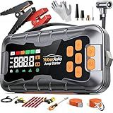 YaberAuto 16-in-1 Jump Starter with Air Compressor 8000A 160PSI Car Battery Jump Starter (All Gas/14L Diesel) 12V Jump Box Car Battery Jumper Starter Portable Jumper Cables, Emergency Tool Kit, Gloves