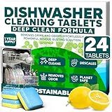 Sudstainables Dishwasher Cleaner and Deodorizer Tablets, 24 Pack – Dishwasher Cleaning Tablets for Odor and Buildup Removal, Descaler - 1-Year Supply