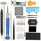 MARVLLGGOSO Watch Repair Kit with Canvas Storage Bag, Spring Bar Tool, 5-in-1 Screwdriver, Link Remover, Hammer, Case Opener, Tweezers, Watch Holder, Pry Tool, Cleaning Cloth, 15 Pins + 18 Sizes Spring Bars for Watch Battery Replacement & Band Adjustment