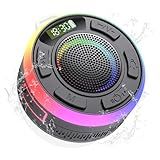 IPX7 Waterproof Shower Bluetooth Speaker, Portable Small Speaker with Suction Cup and Time Display, Loud Crystal Sound & Bass 10H Playtime 1100mAh, Wireless Shower Speakers for Pool, Beach Gift Black