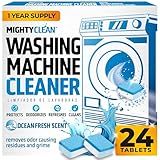 MIGHTY CLEAN Washing Machine Cleaner Tablets 24 Pack - 1 Year Supply, Septic Safe Washing Machine Cleaning Tablets, Washer Cleaner Tablet, Works with All Washers Including HE