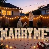 Marry Me Light Up Letters, 2FT Will You Marry Me Sign Marquee Letters with Warm White Light for Wedding Decor, Romantic Engagement Anniversary Proposal Party Decorations, 7pcs