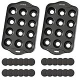 PLAZOTTA 2 Pack 12 Cavity Mini Cheesecake Pan, Mini Muffin Baking Pan, Mini Cupcake Pan with Removable Bottom, Round