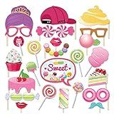25 Pcs Lollipop Party Photo Props, Candy Land Photo Booth Props with Stick Candyland Selfie Props for Candy Land Birthday Party, Baby Shower,Candy Backyard Sweet Candy Party Decor