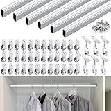 Tandefio Chrome Closet Rod 92 Inch with Oval Closet Rod 6 End Supports for Laundry Room Hanging Clothes Waterproof Shower for Curtains(Silver,6 Sets)
