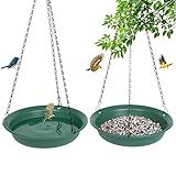 VUWEZ Hanging Bird Feeder & Bath for Outdoors, Wild Bird Feeders Tray, Hanging Birdfeeder Birdbath for Outside, Cardinal, Blue Jay, Crow, Birdfeeders Trays (10", 1 Pcs with Hole & 1 Pcs No Hole)