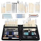 ISSEVE Pottery Clay Sculpting Tools 43Pcs Double Sided Ceramic Clay Carving Tool Set with Upgrade Stand-Up Design Carrying Case for Beginners Professionals School Student Pottery Modeling Smoothing