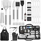 Kaluns Grilling Accessories, Dad Gifts for Fathers Day, Heavy Duty Stainless Steel Grill Set BBQ Grill Accessories for Outdoor Grill with Meat Thermometer, Case and Apron