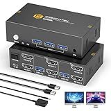 8K HDMI KVM Switch 2 Monitors 2 Computers,8K@60HZ USB3.0 Dual Monitors KVM Switches for 2 PC/Laptops Share Mouse Keyboard and 2 Screens,with 2 USB Cables/Controller,EDID Adapative,Plug&Play
