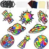 Lonfliness 32 Sets Solar System Suncatchers Crafts Kit DIY Outer Space Window Stained Glass Effect Paper Planet Home School Classroom Decoration Art Craft Creative Activity Project Kid Gift Favor
