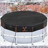 18Ft Round Pool Cover [2025 Upgraded Super Windproof] -Winter Pool Covers for Above Ground Framed Pools(Not for Steel Wall Pool), 500D One-Piece Tear Resistant Pool Cover with Quick Tightening Ratchet