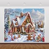 10x8ft Vinyl Christmas Photography Backdrops Xmas Gingerbread House Photo Backdrop Gingerbread Man Candy Cane Snow Forest Background New Year Xmas Party Photoshoot Background Decor Booth Supplies