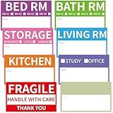 170 Home Moving Labels, 3.4 x 2 inches, 8-Color Coded Packing Box Stickers with Fragile and Blank Customizable Labels