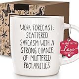 Kinkiii Funny Work Forecast Coffee Mug Gifts for Women Man, Scattered Sarcasm with a Strong Chance of Mutter Profanities, Christmas, Birthday, Thanksgiving Office Gift for Him or Her, 13OZ