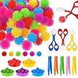 85 Pcs Sensory Bin Filler Kit with Tools Fine Motor Skills Set Counting Sorting Training Set with 72 Hedge Balls 5 Tweezers 3 Scissors Clips 5 Cups Learning Activities for Home School