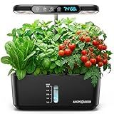 Ahopegarden Hydroponics Growing System Herb Garden: 10 Pods Indoor Garden Kit with LED Grow Light and Smart Temp & Humidity Display - Plant Germination Kit for Home Kitchen