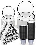 350PCS Disposable Plates Set,Clear and Black Dinnerware Sets Suitable for 50 Guests,100 Plastic Plates,50 Plastic Cups,50 Pre-Rolled Napkins with Cutlery for Halloween Party