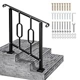 LMRSTOO Handrails for Outdoor Steps, Fit 2 or 3 Steps Outdoor Stair Railing, Black Wrought Iron Handrail Handrails for Concrete Steps or Wooden Stairs (2-3 Step Elliptical)