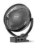 Koonie 8" Clip on Fan, 10000mAh Rechargeable Battery, Strong Airflow, Black