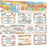 Groovy Ten Commandments Poster for Kids Hippie Sunday School Christian Bible Verse Poster Decorations Retro Inspirational Religious Scripture Bulletin Board for Classroom Church Home Wall Decor