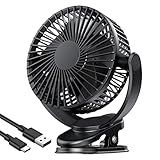 ATEngeus Rechargeable Clip-on USB Desk Fan, 3 Speeds, 5000mAh Battery, 720Rotation, Sturdy Clamp for Home, Camping, Treadmill and Car