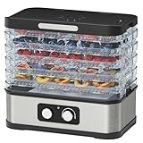 Food Dehydrator Machine for Jerky, 5 Stackable BPA-Free Trays with Temperature Control, 250W Small Dehydrator for Fruit, Beef and Deer Jerky, Mushroom, Herbs, Recipe Included, 72H Max