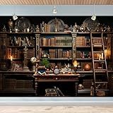 7X5FT Vintage Bookshelf Photography Backdrop Classical Study Room Medieval Bookshelf Library Wall Backdrop Dark Academia Decorations Photo Backdrops Banner